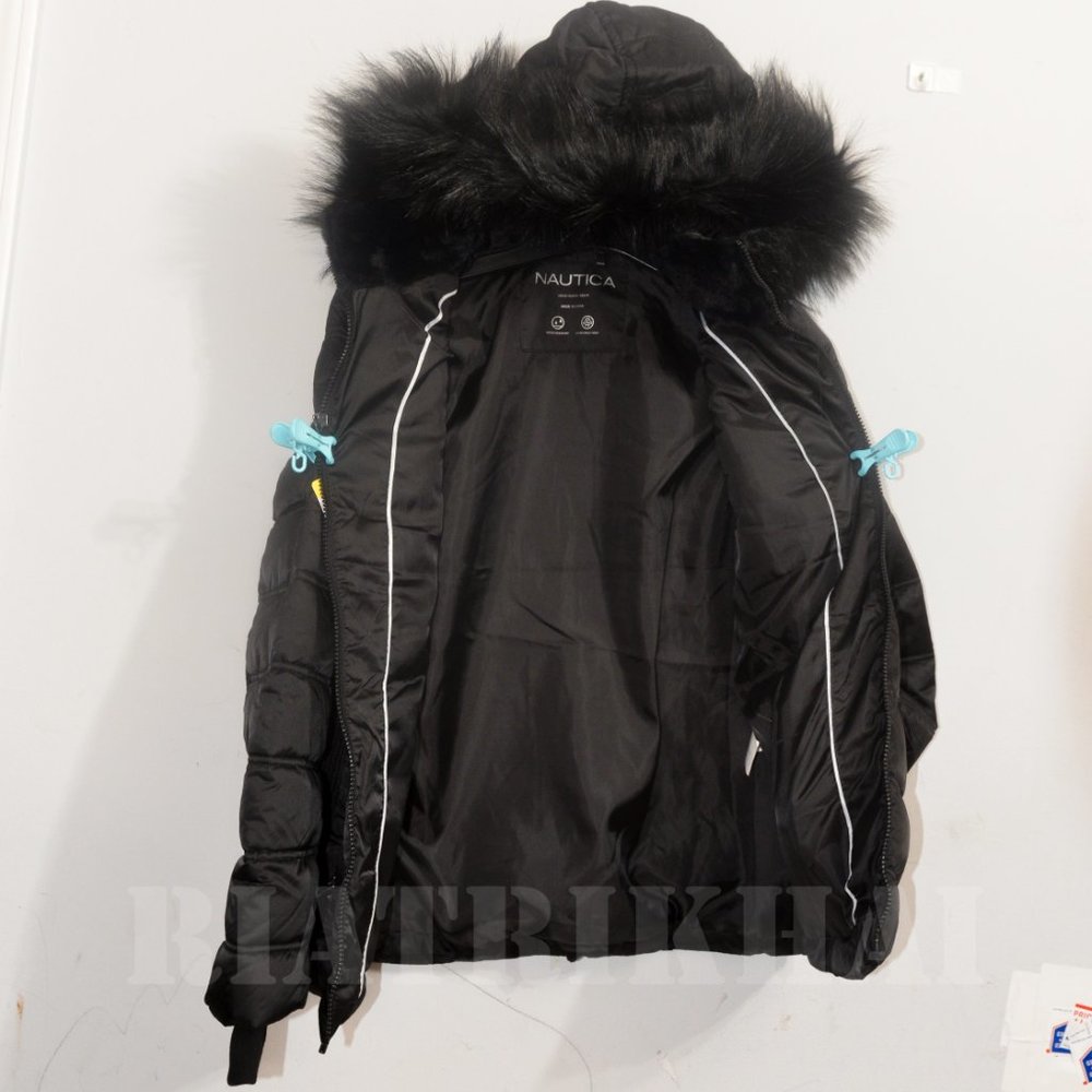 Nautica Womens Faux Fur Trim Hooded Midweight Puffer Jacket BLACK - Picture 9 of 12